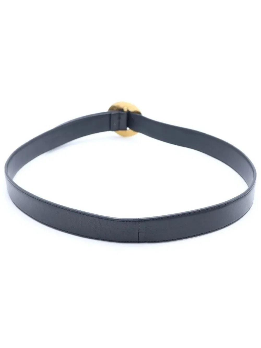 Saint Laurent Paris Circle Logo Buckle Leather Belt Gold Black 85